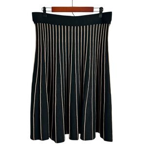 Calligraphie Black & Beige Striped A-Line Knit Midi Sweater Skirt, Large